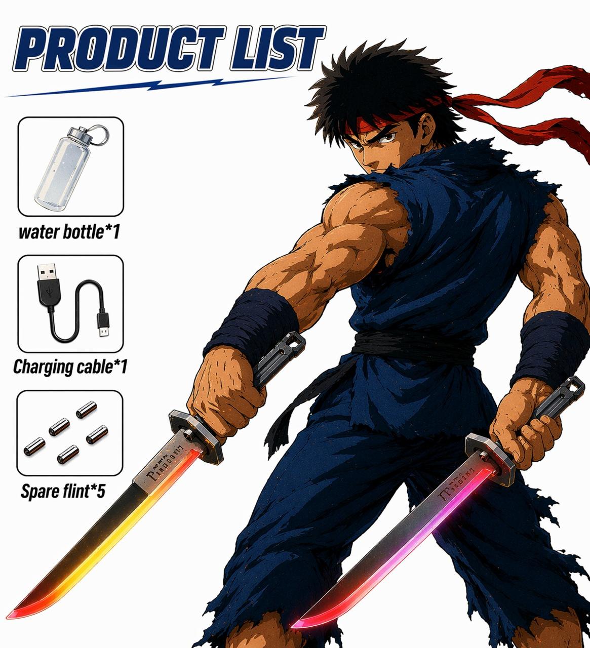 RGB Smoke Effect Katana Sword – Multi-Color LED Glowing Blade, USB Rechargeable | Anime Cosplay Toy