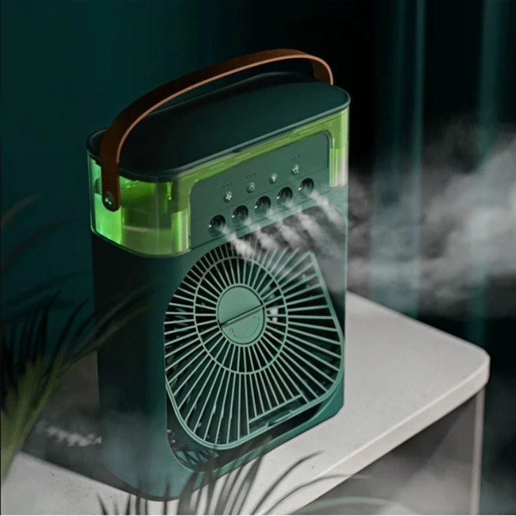 Portable Mini Air Cooler Fan – USB Mist Humidifier with LED Light & 3-Speed Control