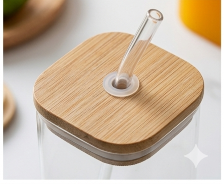 Premium Glass Mug Set with Bamboo Lid & Straw Tray