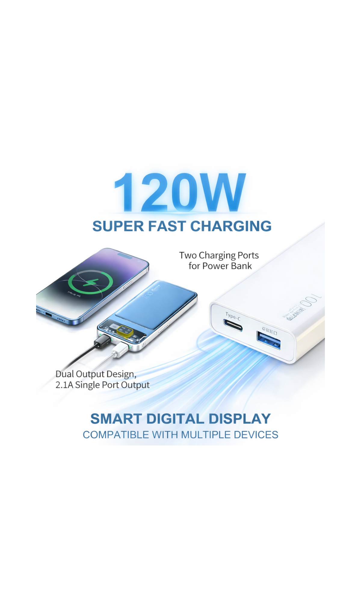 120W Super Fast Charging 20000mAh Power Bank – Ultra High-Speed Portable Charger
