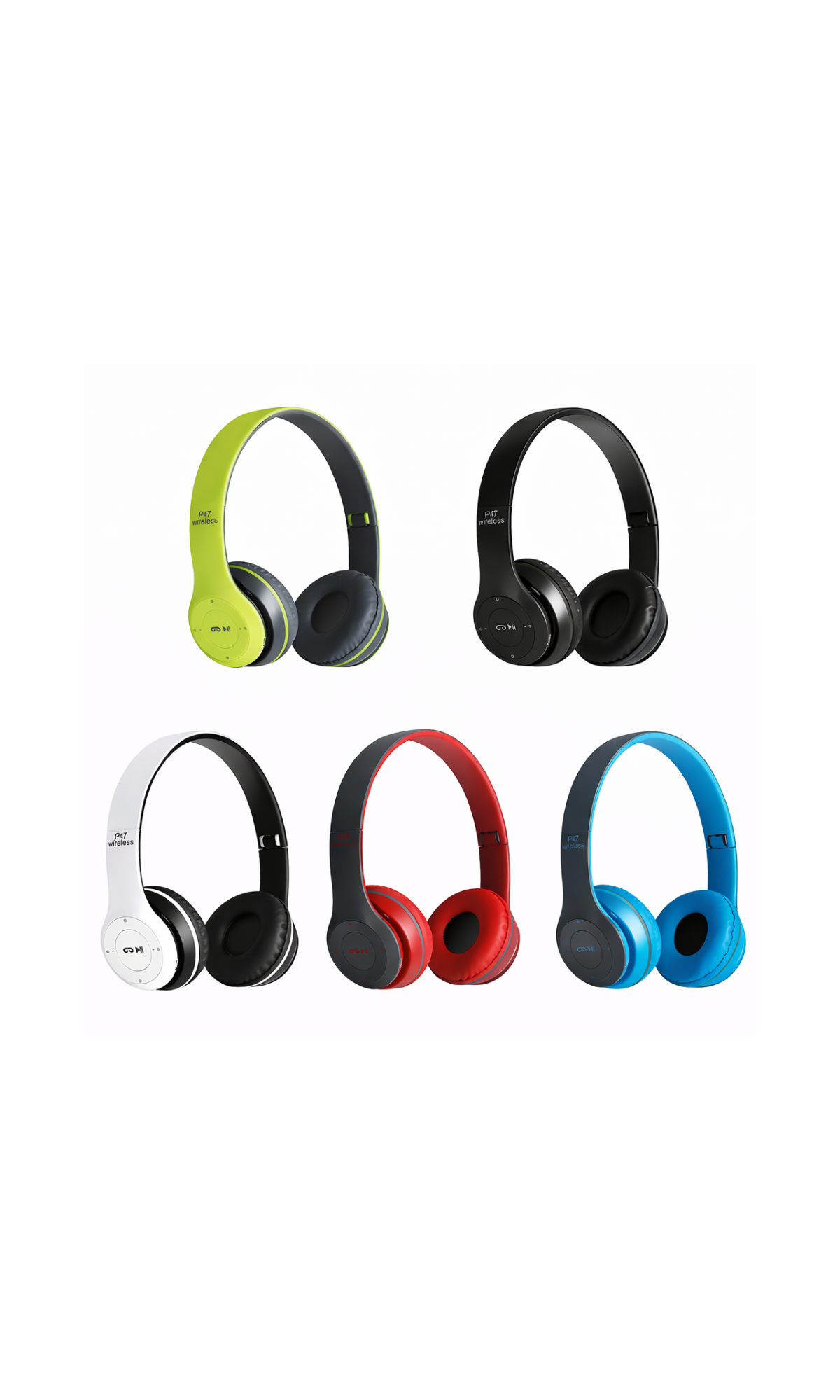 P47 Wireless Bluetooth Stereo Headphones – Over-Ear Deep Bass Headset with Mic