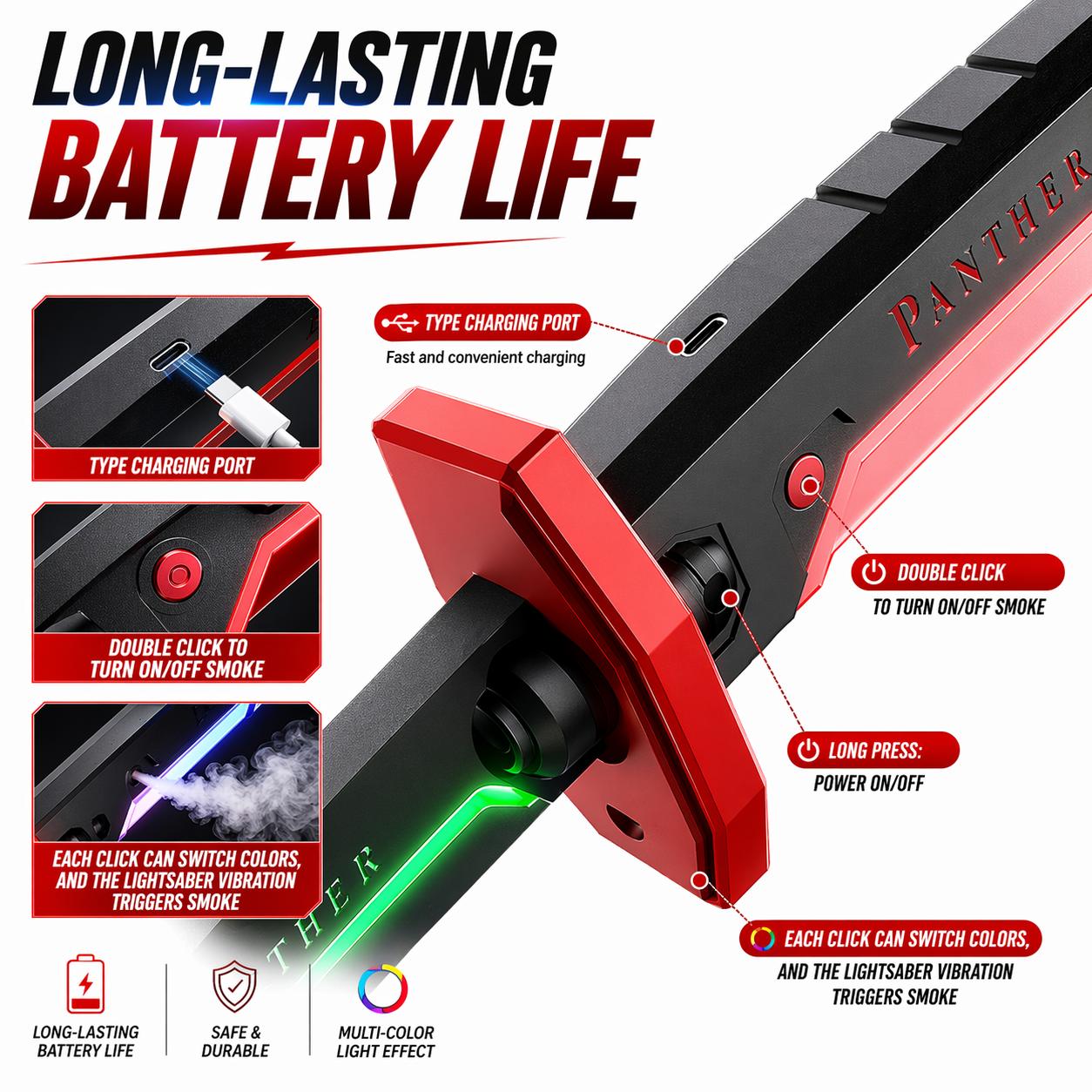 RGB Smoke Effect Katana Sword – Multi-Color LED Glowing Blade, USB Rechargeable | Anime Cosplay Toy