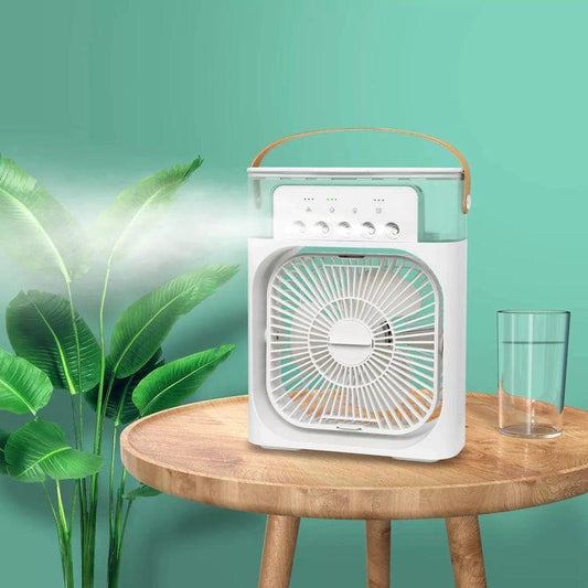Portable Mini Air Cooler Fan – USB Mist Humidifier with LED Light & 3-Speed Control