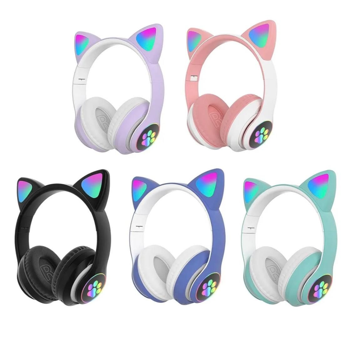 STN-28 Cat Wireless Bluetooth Headphones – LED Light Kids Headset with Mic & Deep Bass